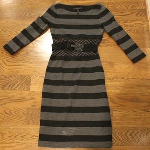 BCBG MaxAzria Black/Grey Striped Dress & Belt XS